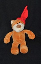 Peluche doudou ours FIZZY brun beige roux bonnet rouge 24 cm TTBE