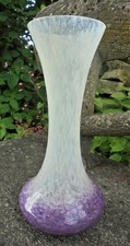 Ancien grand vase en verre soufflé  mauve et blanc Clichy Pantin 