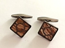 BOUTONS DE MANCHETTE CARRÉ ANNÉES 50 LAITON CLOISONNÉ ASPECT MARBRÉ/ Cufflinks