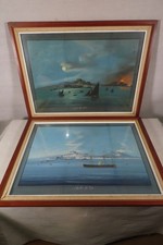 ANCIENNE PAIRE DE GOUACHES NAPOLITAINES ERRUPTION VESUVE JOUR ET NUIT XIX ème