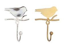 Crochets de Vestiaire Crochet Mural Oiseau Blanc Shabby Chic Or H260