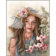 Point De Croix Compté Kit Tableau Complet Set Fille avec Chapeau De Broderie ...