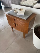 Vintage 1930s Nightstand – Cherry Wood & Original Grey Marble Top