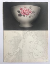GROUPE OBJECTAL, Le bol rose. Technique mixte sur papier signée au crayon