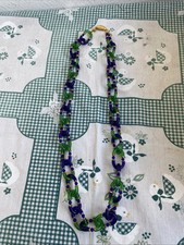Ancien Collier sautoir Maille Bleu Vert A Seguso ? Bijou Fantaisie Femme Vintage