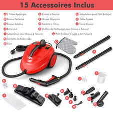 Nettoyeur Vapeur Balai Haute Pression 2000W Réservoir De 1,8L Avec 15 Accessoire