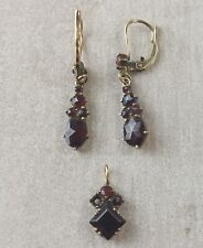 Ancienne parure, boucles oreilles + pendentif or 8 carats, art deco