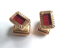 Murat Boutons de manchettes plaqué Or pierre Verre ruby rouge chaine Poinçon