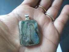 pendentif en argent massif, rectangle de nacre abalone