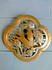broche art nouveau, oiseau et fleurs métal doré et argenté
