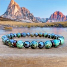 Bracelet Homme Femme Pierres Naturelles Hématite Turquoise d'Afrique Bois coco