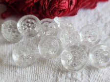 Lot 10 boutons anciens en verre transparents mini  1,1 cm pied ref 1097