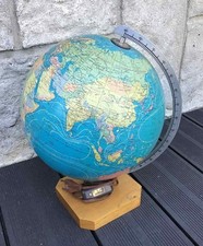 ANCIEN GLOBE MAPPEMONDE CARTES TARIDE Pied Bois 1977 Lumineux 