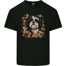 Un T-Shirt Pour Enfant Avec Un Chien Shih Tzu Entouré De Fleurs