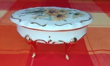 Boîte À Bijoux Porcelaine Limoges Réhaussé Main Ovale Motif Floraux Signé Guy OR