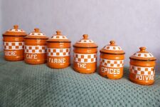 ancienne série de pots émaillés a épices vintage orange