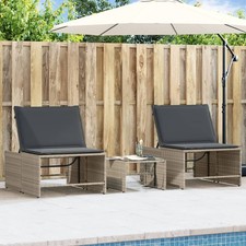 Lot de 2 Chaises Longues avec Table Bain de Soleil Transat Résine Tressée vidaXL