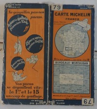 CARTE MICHELIN N°79, SUR TOILE, BORDEAUX-MONTAUBAN DE 1928.