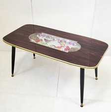 TABLE BASSE AUX OISEAUX 1960 VINTAGE EN BOIS VERRE & FORMICA 60S 1960S ANNEES 60