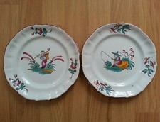 2 SUPERBES anciennes ASSIETTES XIXe FAIENCE DES ISLETTES chinois paysan pêcheur