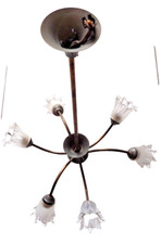 lustre 6 feux style année 60 en laiton et verre début 20ème