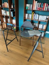 bureau plateau verre 120x50 avec pieds metal antrhacite 