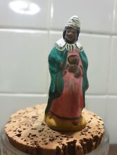 Ancien Santon Creche Noel Roi Mage Balthazar  9 cm marron 