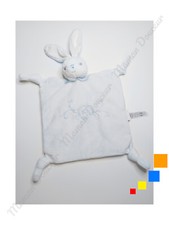 Doudou Plat/Mouchoir Lapin Blanc Crème Bleu Perle Fleur Attache Tétine - Kaloo