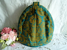 Grand cache théière tissu qualité style tapisserie vintage folk art 35/32cm