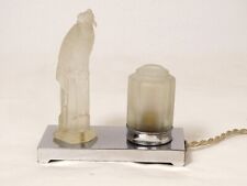 Lampe veilleuse verre opalescent métal chromé perroquet Art Déco XXè siècle