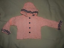Gilet cardigan boutonné à capuche tricot rose et noir bébé fille 6-9 mois BE