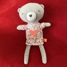 ?? Peluche doudou ours gris robe fleurs coeur orange 26 cm TAO Comme NEUF