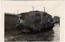 GRAND CHAR ALLEMAND A7V 562 CHAR CAMOUFLAGE TÊTE MORT STURMPANZERWAGEN PHOTO 1918