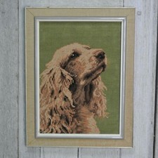 Vintage Cocker Spaniel Dog Framed Complete Needlepoint