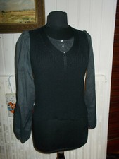 Chemisier et pull assemblé coton/polyester noir MISS CAPTAIN T.2 38/40