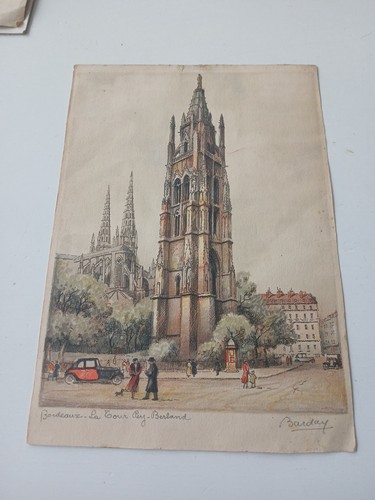 Lithographie bordeaux tour - lithographie,