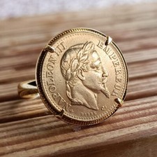 Bague pièce 4 griffes avec 10 Francs Napoléon III Fait Main