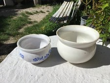 Lot 2  pot à Confiture terre cuite vernissée R.D. Décor fleur 19e faïence blanc
