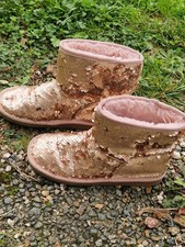 Vente Humanitaire association Abricot-Piment : bottes fourrées à sequins rose