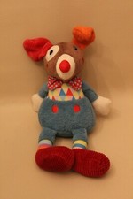 Peluche doudou chien clown Ebulobo bleu, nœud papillon - fait du bruit 29 cm