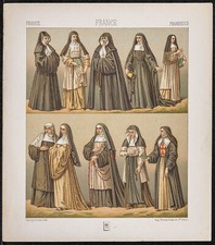 1890 - Costumes de religieuses - Lithographie ancienne - Hospitalières ...