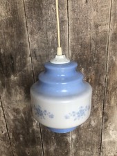 Ancienne Suspension Opaline Blanc & Bleu + Douille Vis Vintage #A709