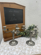 2 Chandeliers en étain Signés "Étains du Manoir" Vintage Bougeoirs Rétro