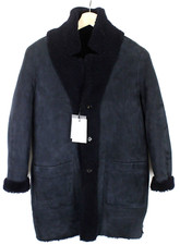 Veste ZAPA Femme ~MÉDIUM* Cuir D'Agneau Shearling Boutons Noir Mi-Long