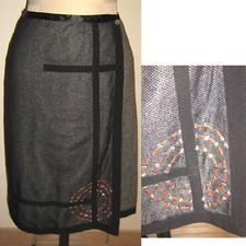 Jupe Portefeuille EVALINKA en T2 38 Laine et Soie Broderie Paillettée Devant TBE