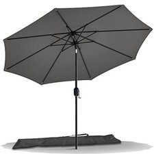 Grand Parasol Inclinable Extérieur Protection UV Durable Ajustable Portable Gris