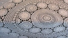 Beautiful Antique Vintage French Hand Made Lace Table Cover, circular 72” diamet