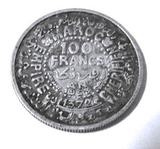 MAROC 100 FRANCS ARGENT 1953 PIECE ANCIENNE