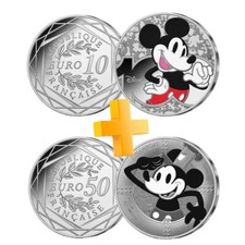 FRANCE 2023 2024 100 years DISNEY 50€ + 10€ Silver 900‰ UNC card Mickey Mouse