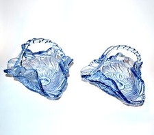Lot 2 paniers coupelle en verre pressé-moulé bleu Meisenthal? Fenne en Sarre?